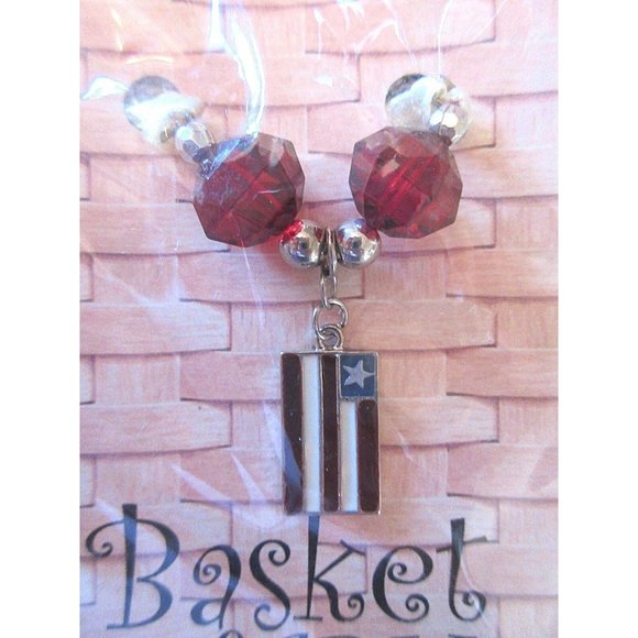 Longaberger Basket Tie On Americana Flag Charm Red Beads New In Pack - Picture 2 of 2